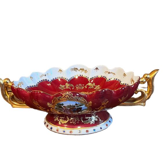 Vintage Sevres Style Porcelain Serving Bowl Hand Painted Scenes Gold Gilding Art - Picture 5 of 16